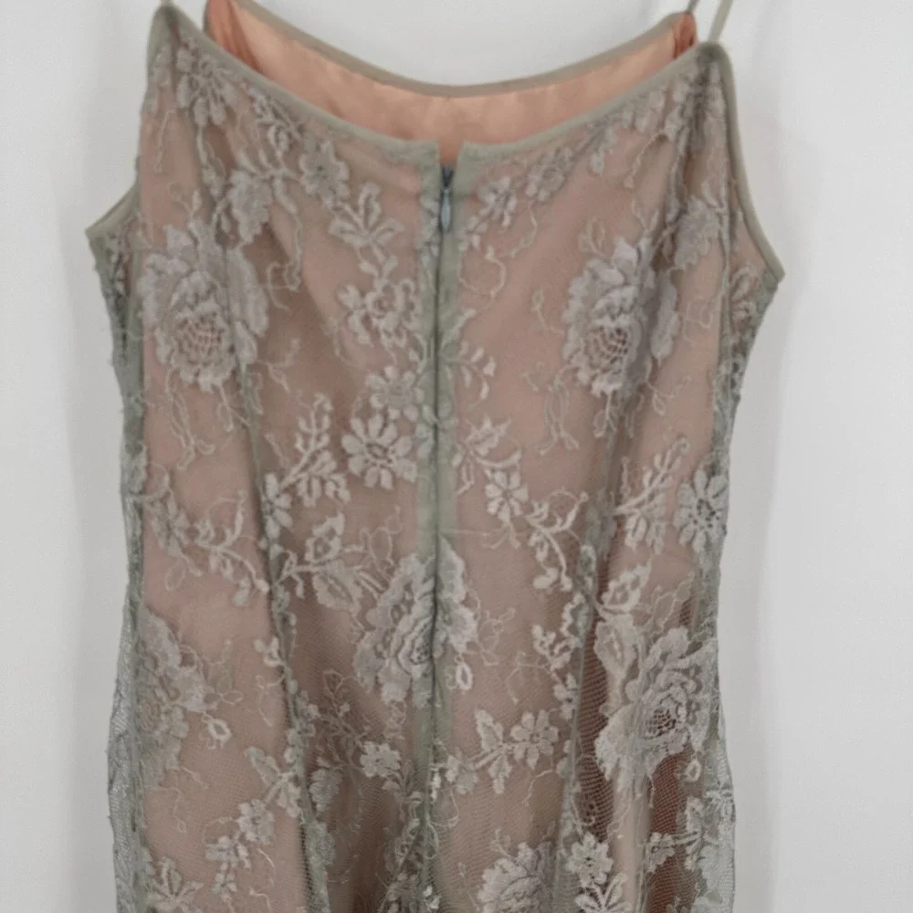 Rickie Freeman Teri Jon Nites‎ Slip Dress Prom Gray Floral Lace Overlay Back Zip